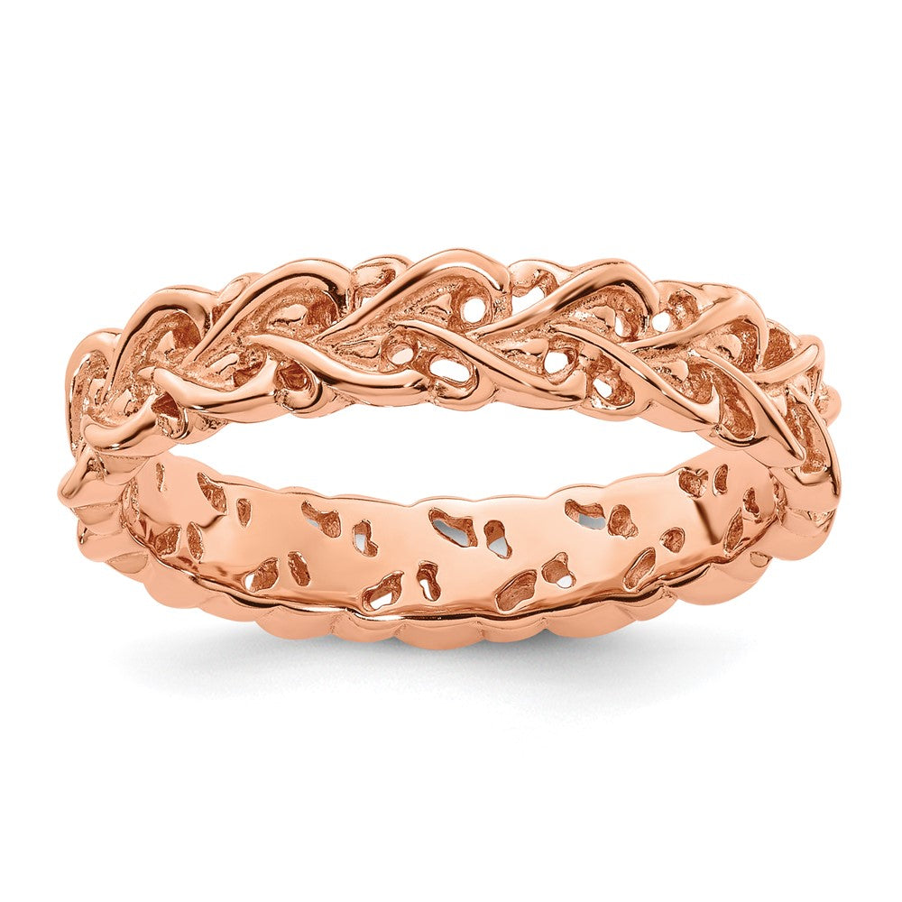 Sterling Silver Stackable Expressions Pink-plated Carved Ring Size -6