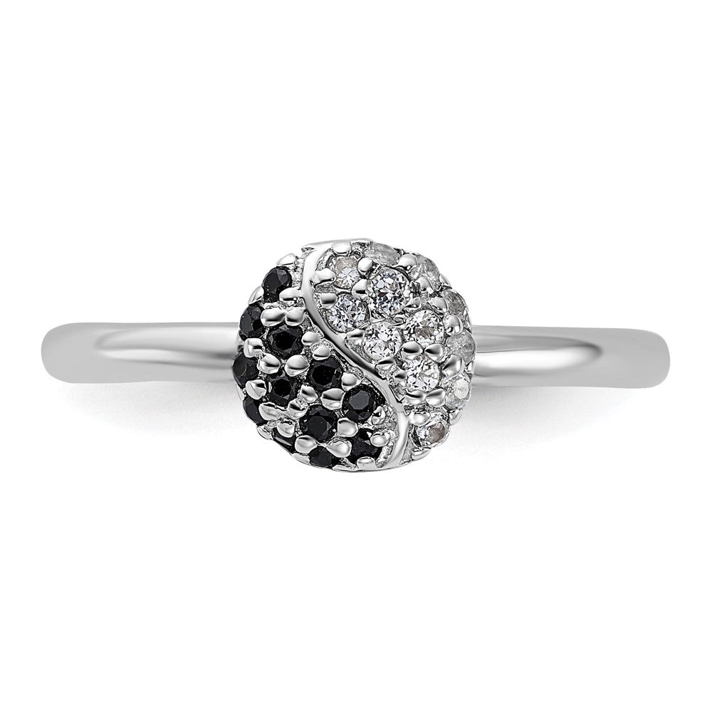 Sterling Silver Stackable Expressions Rhodium White Topaz Onyx Ring Size -6