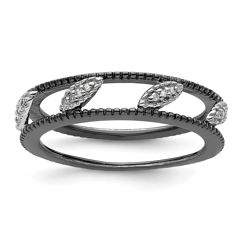 Sterling Silver Stackable Expressions Ruthenium-plated Diamond Jacket Ring Size -8