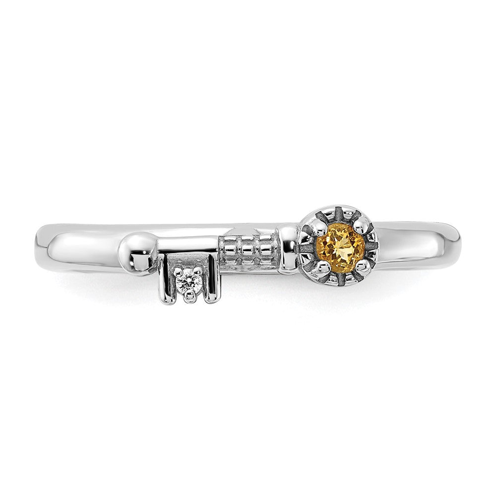 Sterling Silver Stackable Expressions Rhodium-plated Citrine and White Topaz Key Ring Size -5