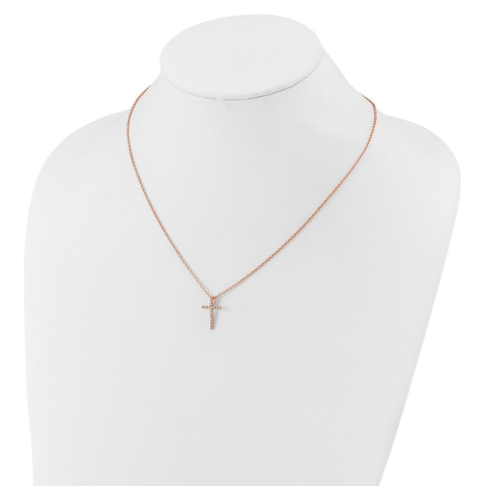 Cheryl M Sterling Silver Rose Gold-plated Polished CZ Latin Cross Necklace 18 Inches