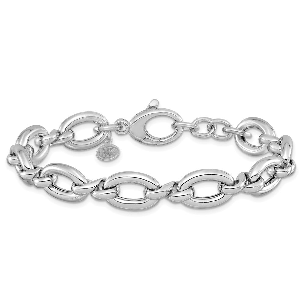 Sterling Silver RH-plt Polished Fancy Link w/.25in ext. Bracelet 7.75  inches