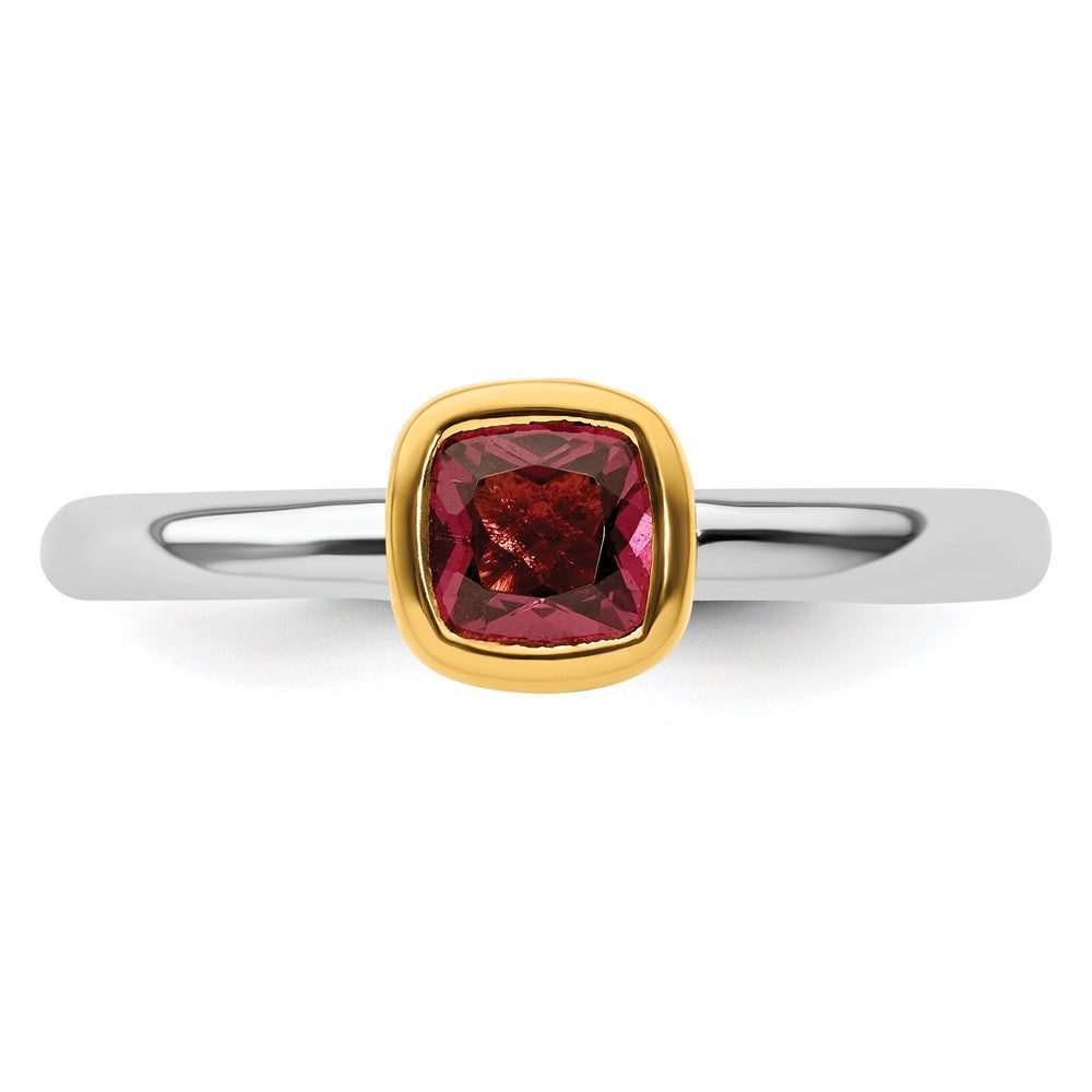 Sterling Silver Stackable Expressions w/Gold-plated P.Tourmaline Ring Size -8