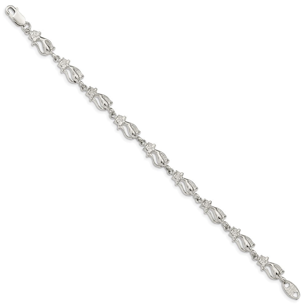 Sterling Silver Cats Bracelet 7 inches