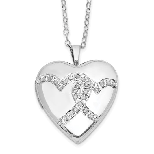 Diamond Fascination Diamond Mystique Sterling Silver Platinum-plated Diamond Double Heart Locket 18 Inch Necklace 18 Inches