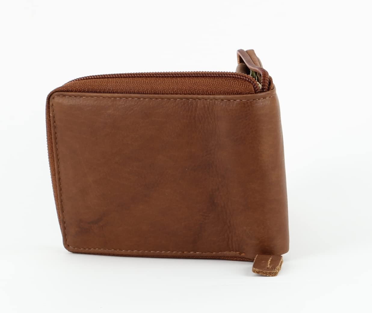 Tan Leather RFID Blocking Zip Around Top Flap Wallet