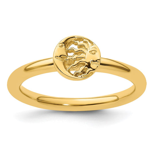 Sterling Silver Stackable Expressions Yellow-plated Sun/Moon Ring Size -10