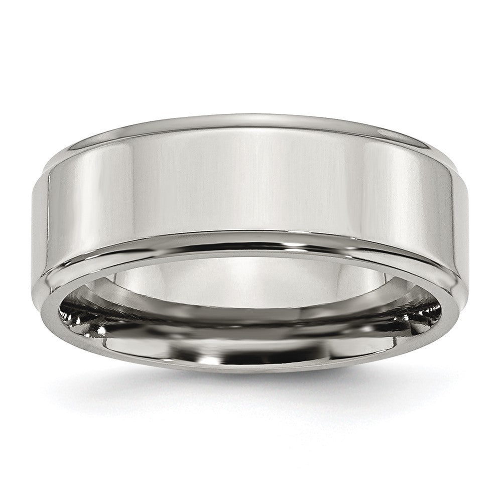 Stainless Steel Polished 8mm Ridged Edge Band Size - 13
