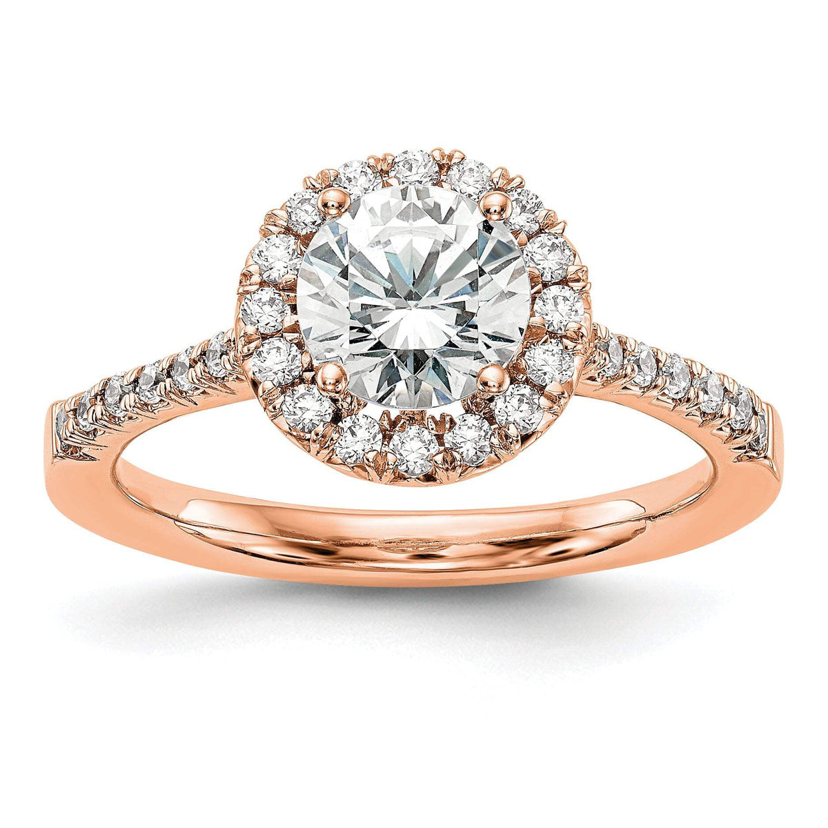 14k Rose Gold 1/3 carat Lab Grown Diamond VS/SI+ G+ 1 carat Center Round Semi Mount Engagement Ring