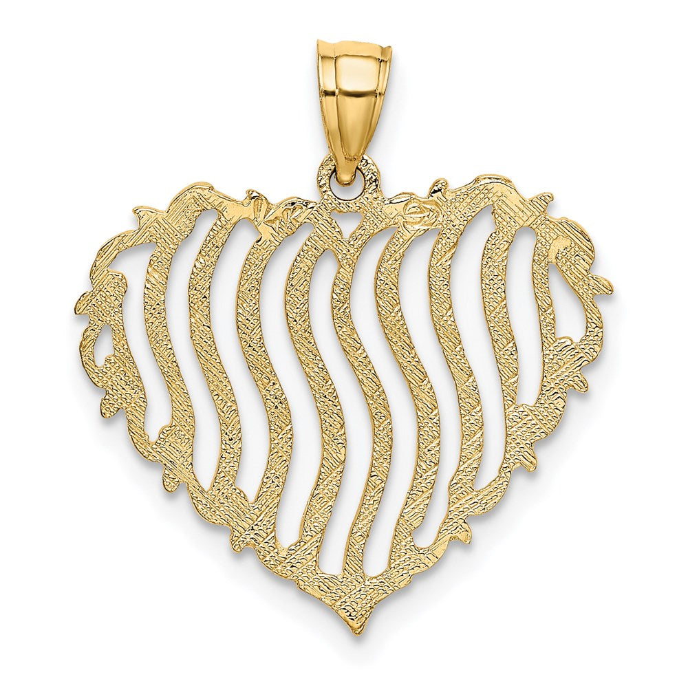14K Polished and Textured Heart Charm