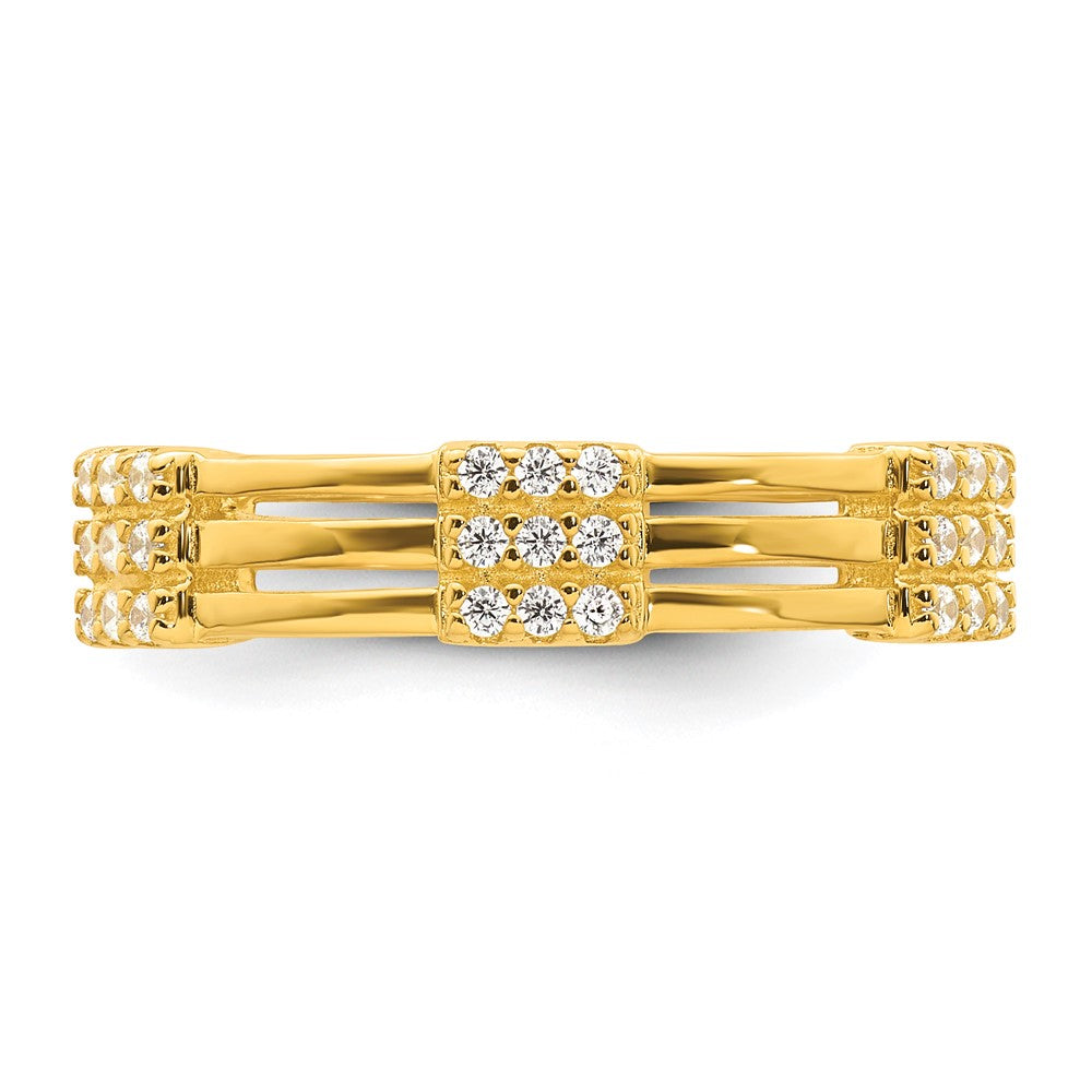 Sterling Silver Gold-tone Polished CZ 3-Row Size 8 Eternity Band Ring