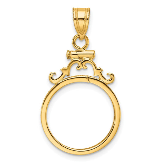 Wideband Distinguished Coin Jewelry 14k Polished French Scroll 16.5mm x 1.35mm Screw Top Coin Bezel Pendant