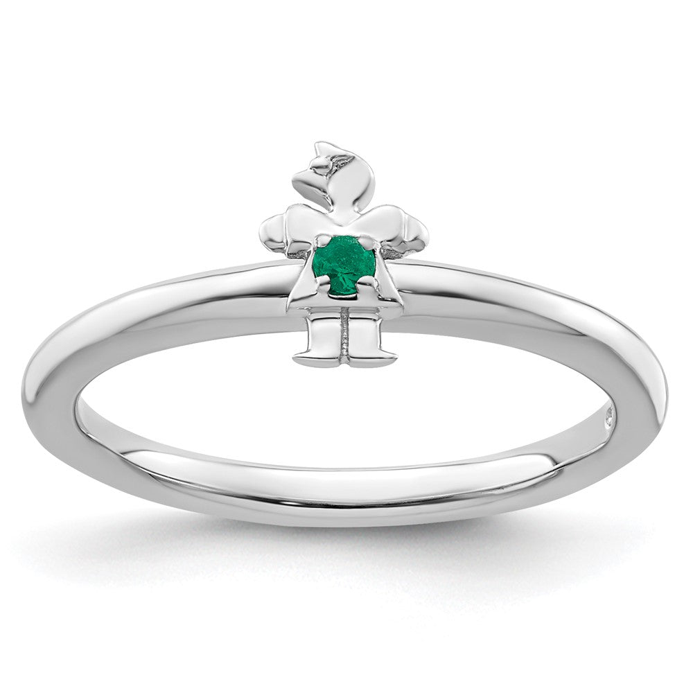 Sterling Silver Stackable Expressions Rhodium Cr. Emerald Girl Ring