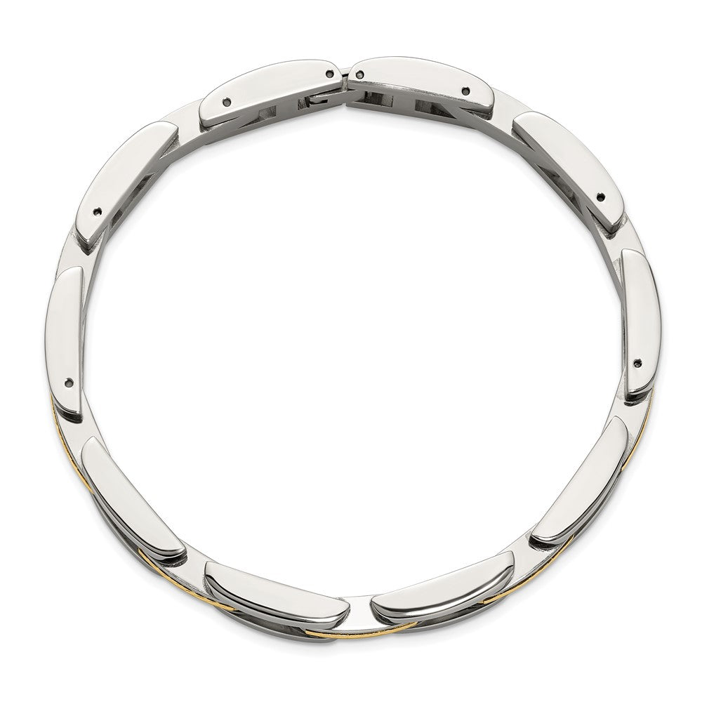 Chisel Stainless Steel Polished with Diamond-cut 14K Gold Accent 9 inch Link Bracelet 9 inches
