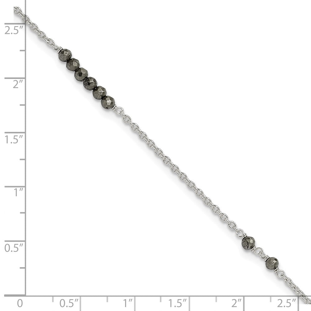 Sterling Silver Black CZ Beads 9in Plus 1 in Ext. Anklet 9 inches