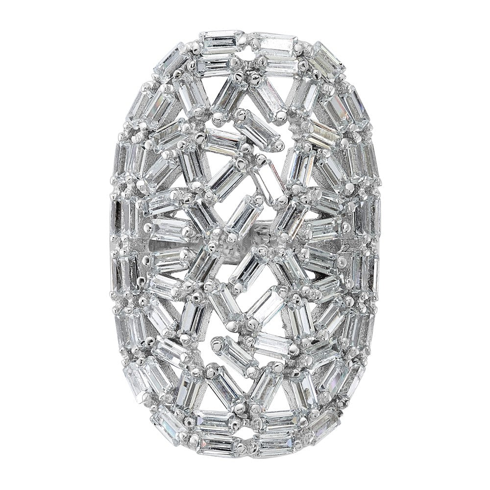 Sterling Silver Rhodium-plated Oval Baguette Crystal Size 9 Ring