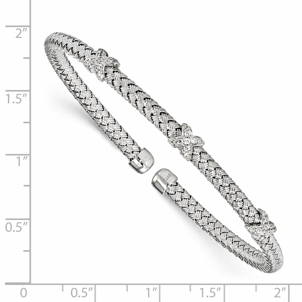 Sterling Silver Rhodium-plated CZ Woven Cuff 6.75  inches