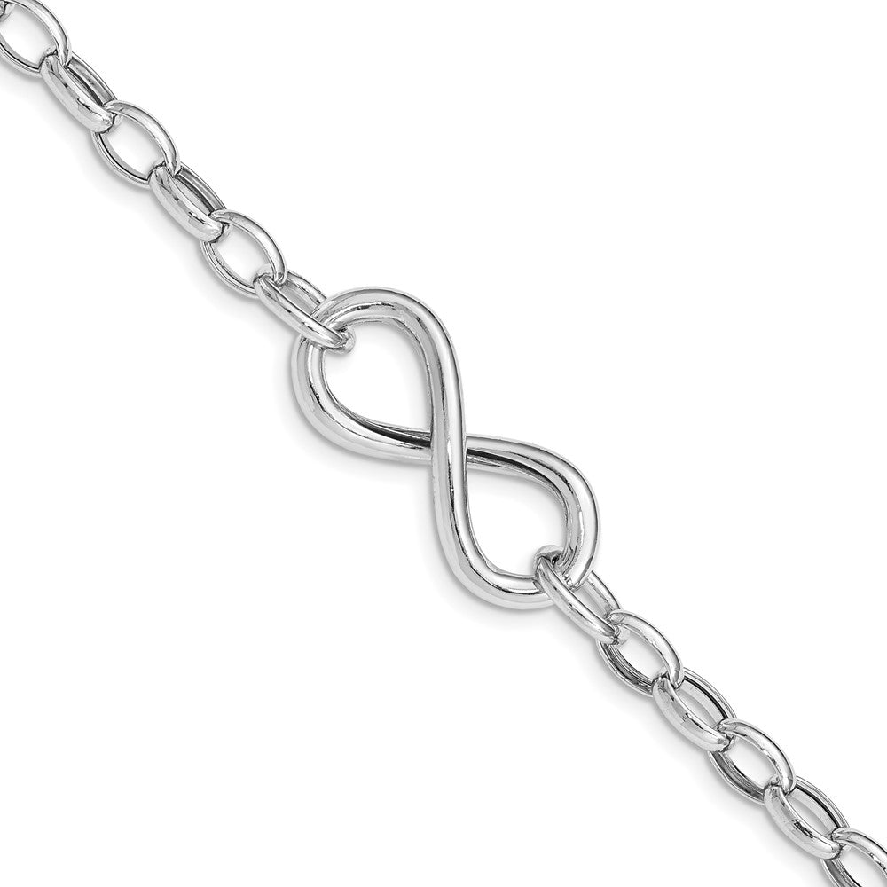 Sterling Silver Rhodium Plated Polished Infinity Link Bracelet 7.5 inches