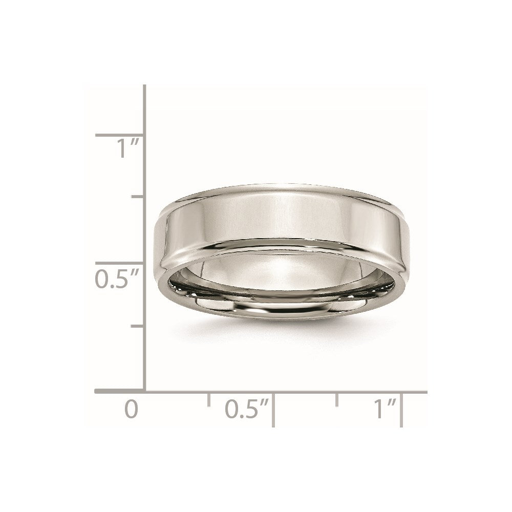 Stainless Steel Polished 7mm Ridged Edge Band Size - 7.5