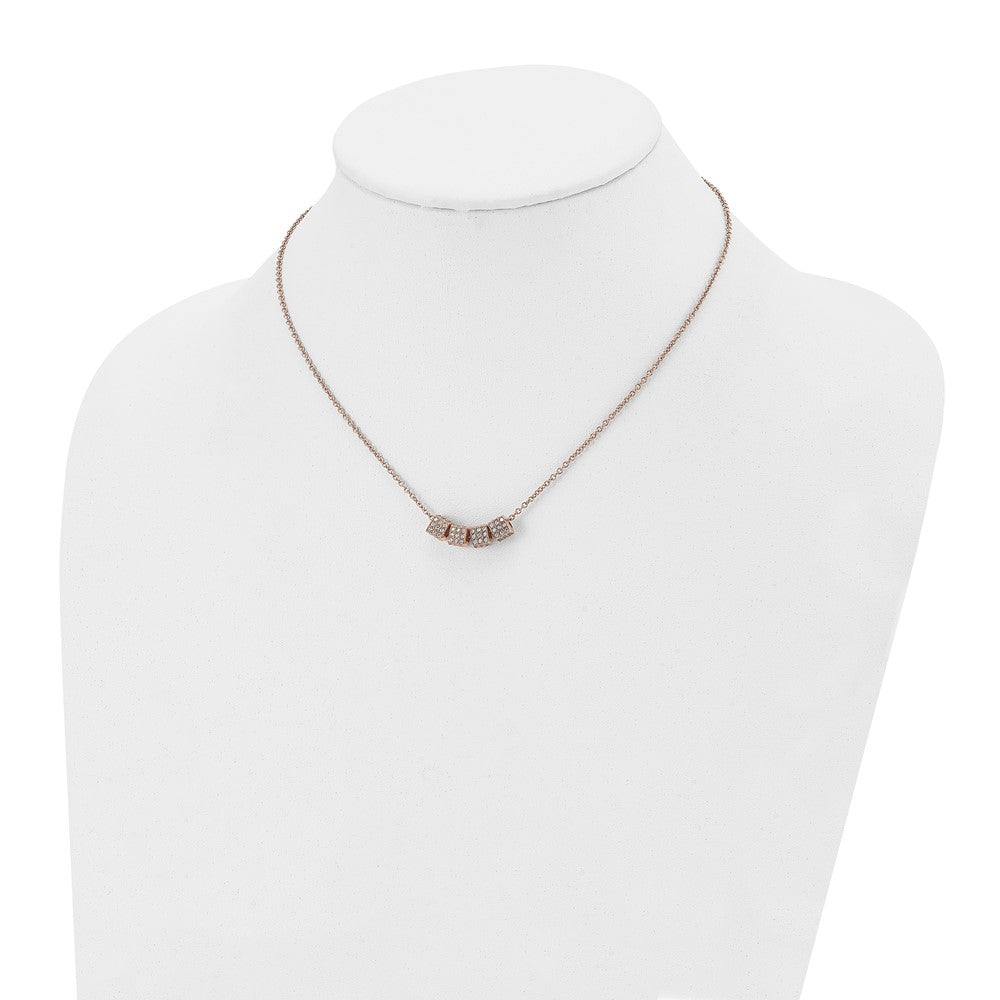 Stainless Steel Polished Rose IP-plated w/CZ 16.5in w/2in ext. Necklace