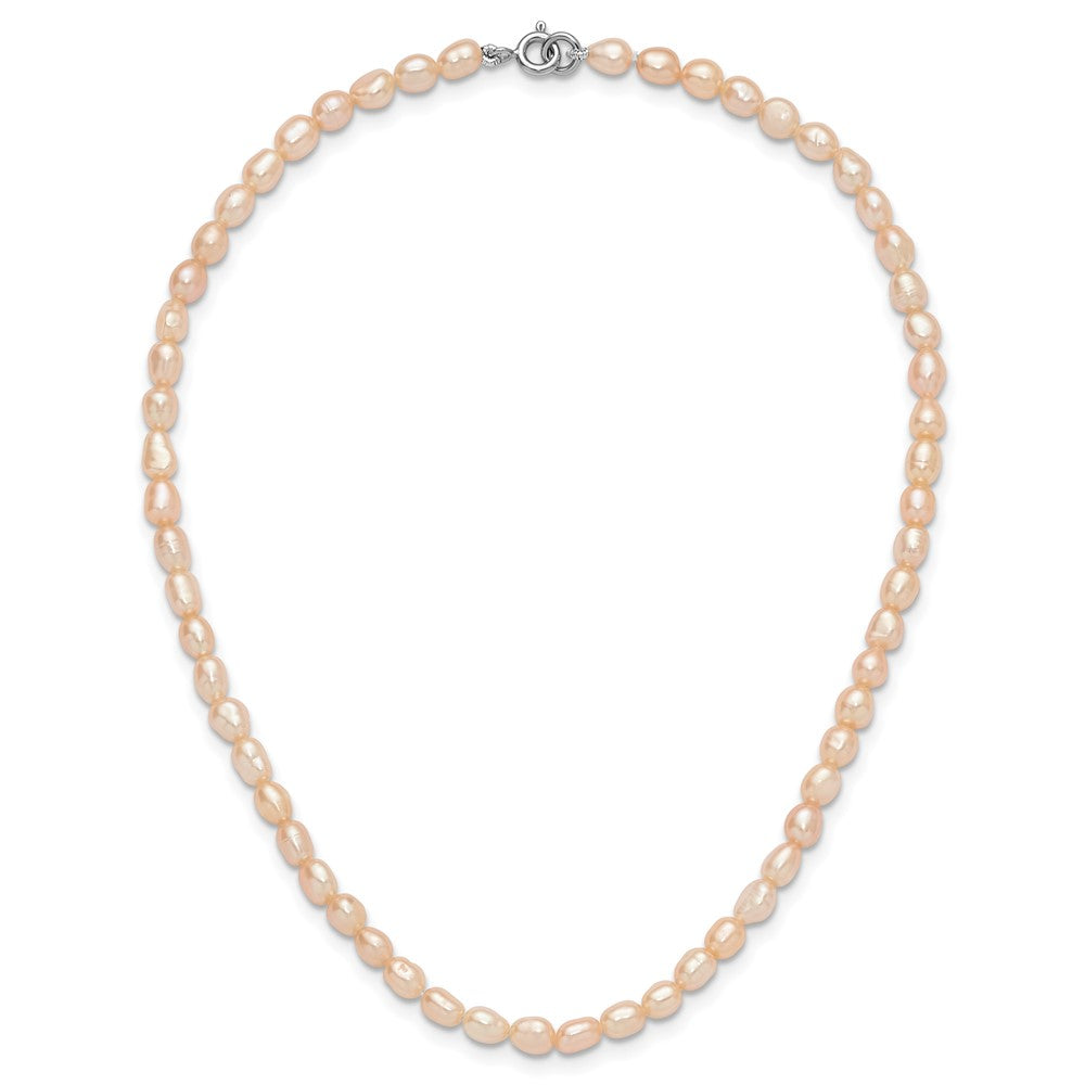 Sterling Silver Rhodium-plate 4-5mm Pink Rice Freshwater Cultured Pearl Children's 13 inch Necklace 13 Inches