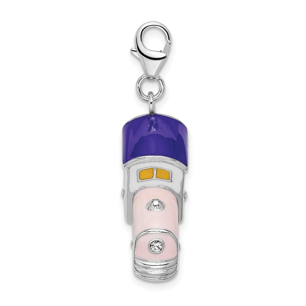 Amore La Vita Sterling Silver Rhodium-plated Polished 3-D Enameled Train Charm with Fancy Lobster Clasp