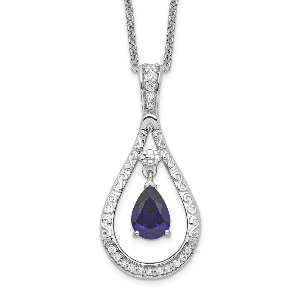 Sentimental Expressions Sterling Silver Rhodium-plated Sept. Lab-created Sapphire Never Forget Tear 18in Necklace 18 Inches