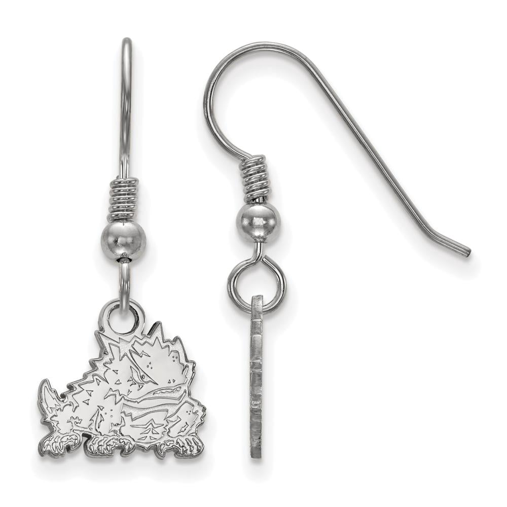 Sterling Silver Rhodium-plated LogoArt Texas Christian University Horned Frog Extra Small Dangle Wire Earrings QSS020TCU