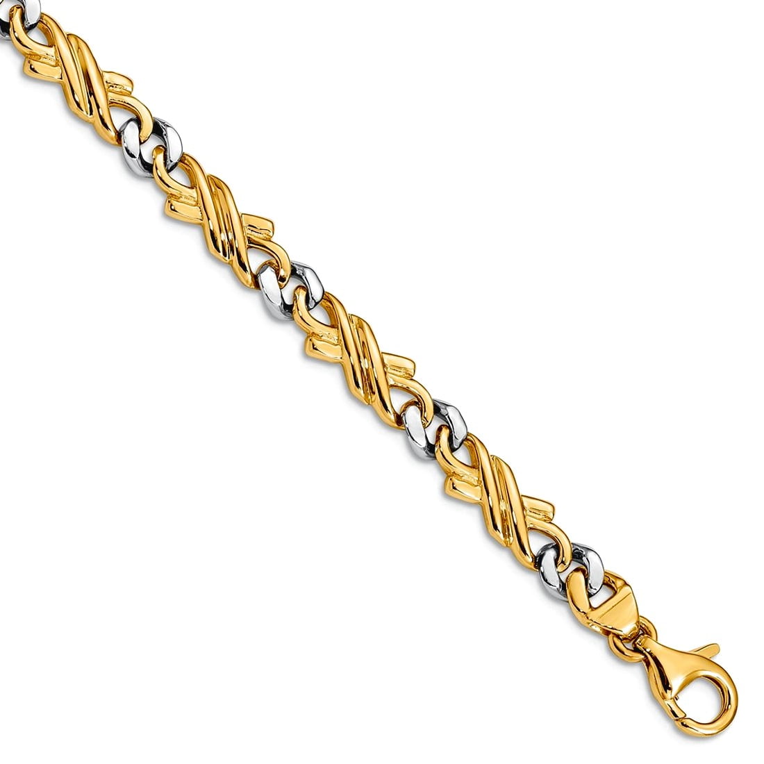 14K Two-tone 7 inch 6mm Hand Hand Polished Fancy Link with Fancy Lobster Clasp Bracelet