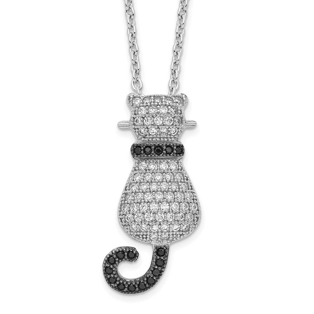 Brilliant Embers Sterling Silver Rhodium-plated 80 Stone 18 inch Micro Pav‚ Black and White CZ Polished Cat Necklace with 2 Inch Extender 18 Inches
