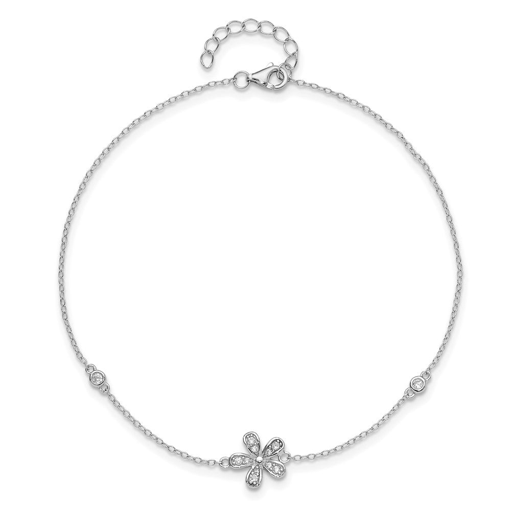 Cheryl M Sterling Silver Rhodium-plated Brilliant-cut CZ Flower 9 Inch Anklet with 1 Inch Extender 9 inches