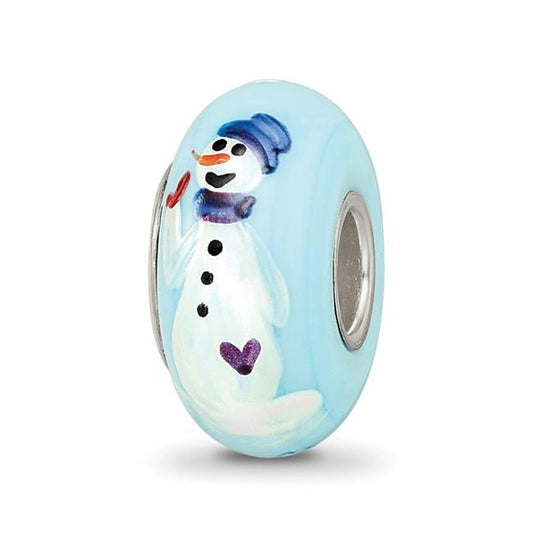 Finest Gold Sterling Silver Reflections Blue Hand Painted Snowman Fenton Glass Bead