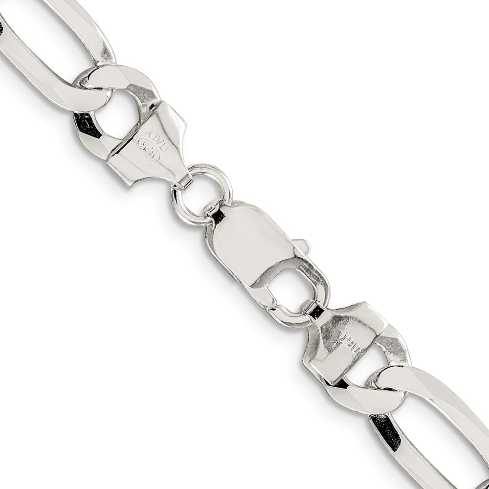 Sterling Silver 8.5mm Lightweight Flat Figaro Chain 22 Inches