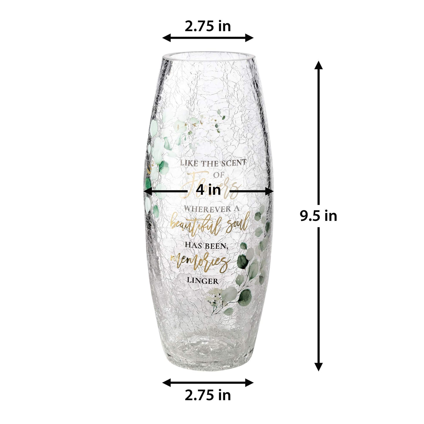 Lillian Rose Crackle Glass Memorial Flower Vase with Sympathy Verse, 9.75", Multi