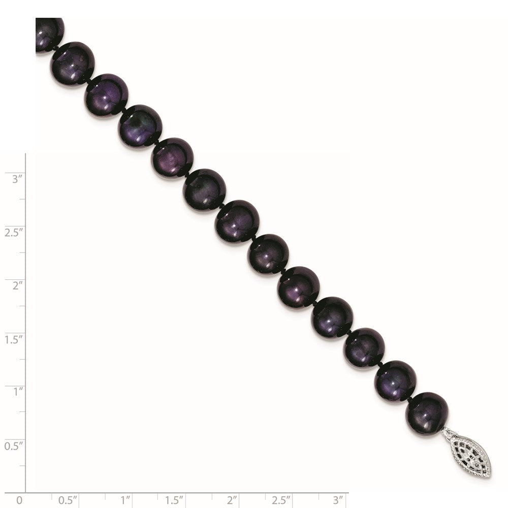 Sterling Silver Rhodium-plated 10-11mm Black Near-Round Freshwater Cultured Pearl 7.25 inch Bracelet 7.25 inches