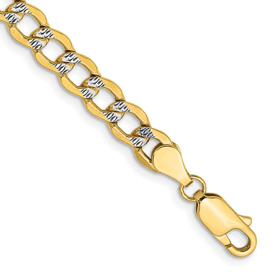 14K 7 inch 5.2mm Semi-Solid with Rhodium Pav‚ Curb with Lobster Clasp Bracelet 7  inches