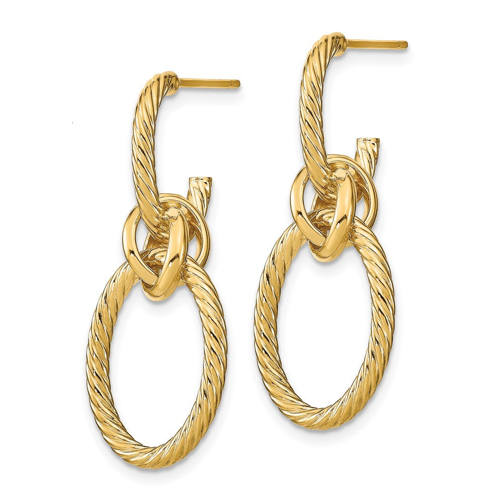 14K Polished Textured Post Dangle Earrings