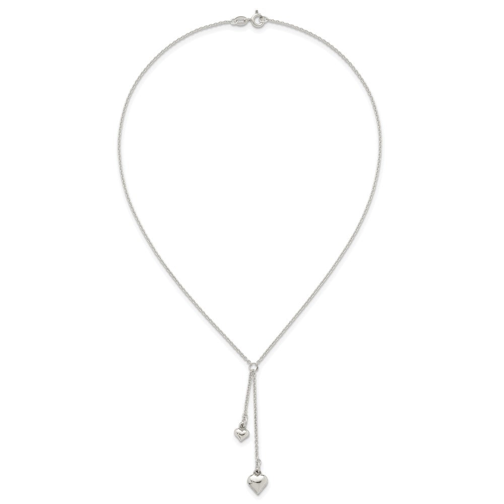 Sterling Silver Polished Two Heart Lariat Necklace 16 Inches