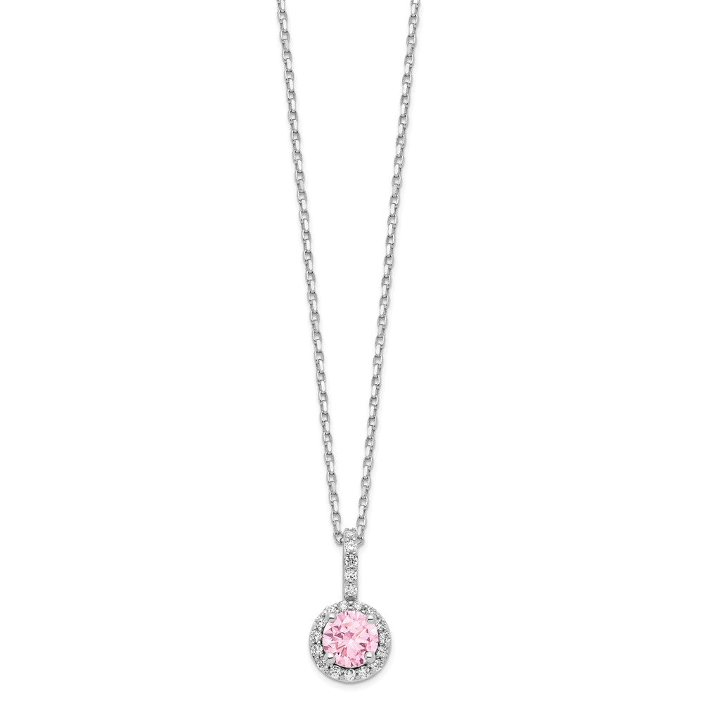 Sterling Silver Rhodium-plated Diamonore Pink and White Halo Necklace