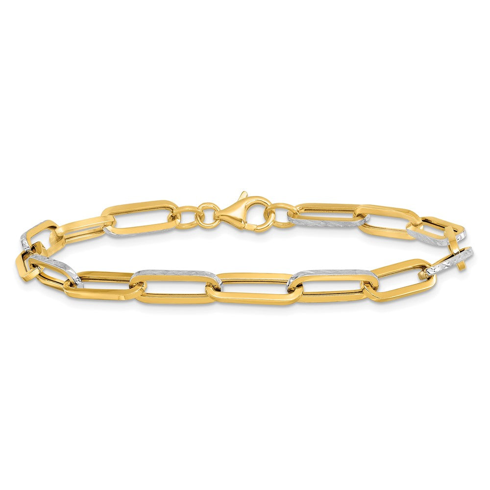 14K w/White Rhodium Polished / Diamond-cut Link Bracelet 7.5  inches