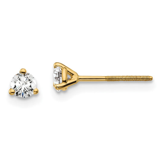 14k Yellow Gold 1/4 ctw Certified Lab Grown Diamond VS+ F+ Round 3 Prong Heavy Wt. Screwback Stud Earrings