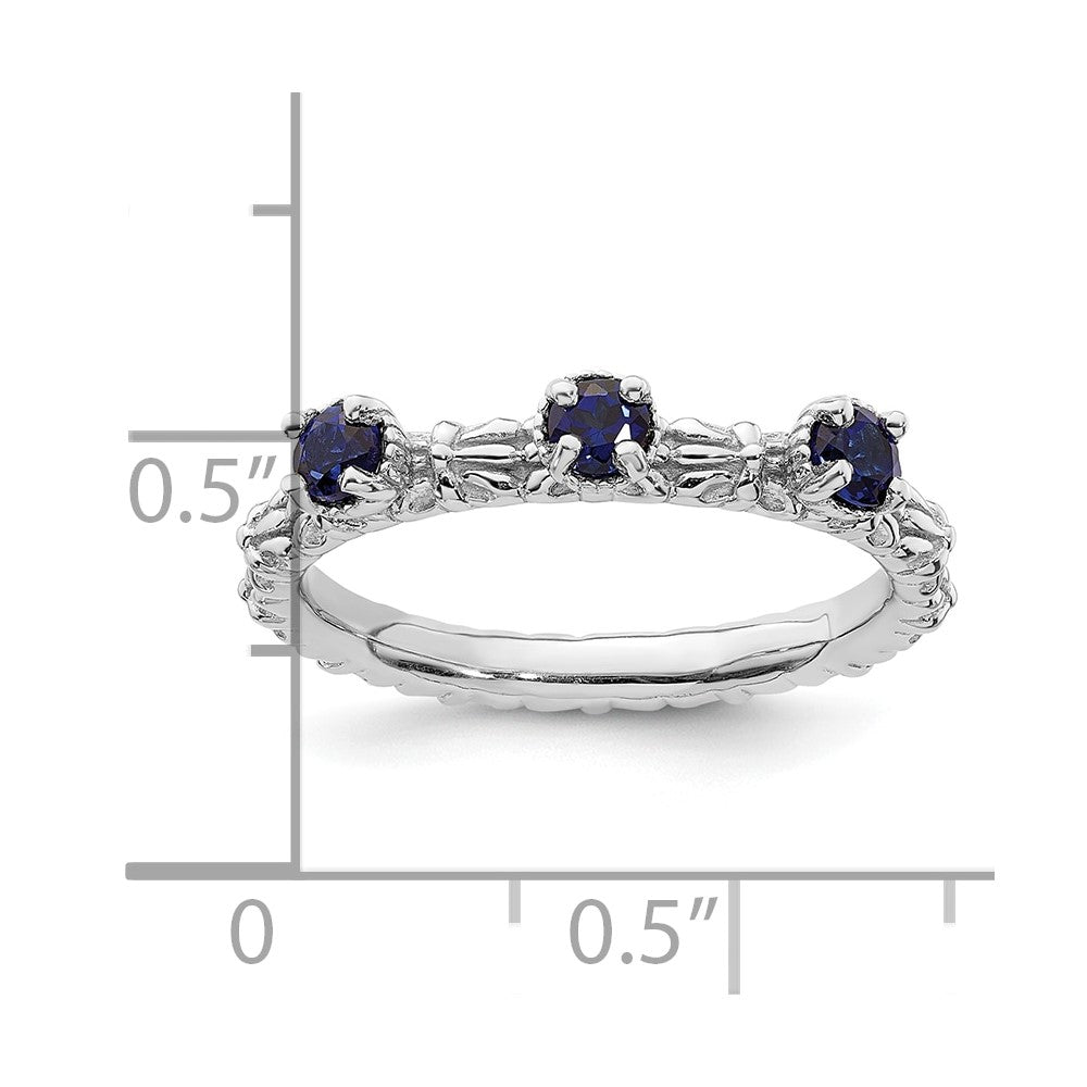 Sterling Silver Stackable Expressions Created Sapphire Three Stone Ring Size -10