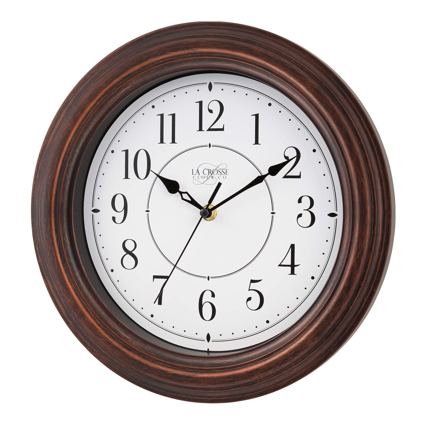 La Crosse Clock 12 inch Evelyn Brown Quartz Analog Clock with Silent Movement, 404-2630W