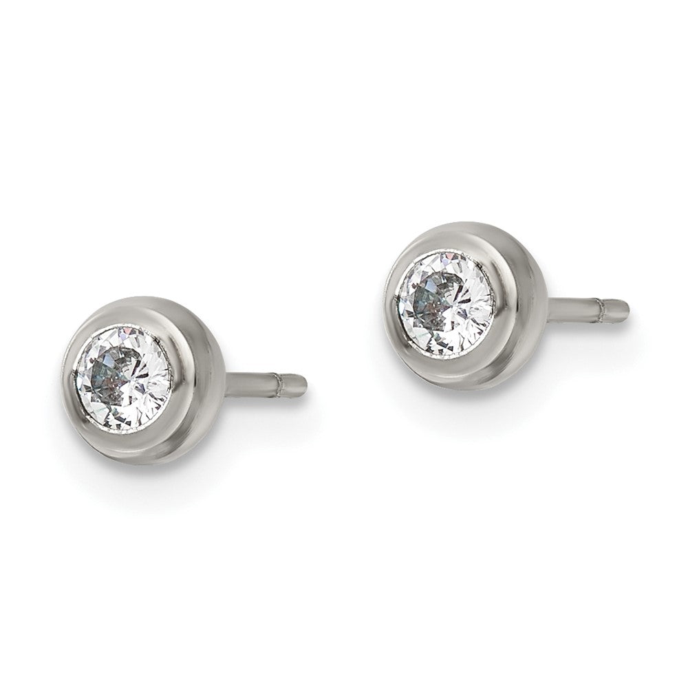 Stainless Steel Polished 3mm Bezel CZ Stud Post Earrings