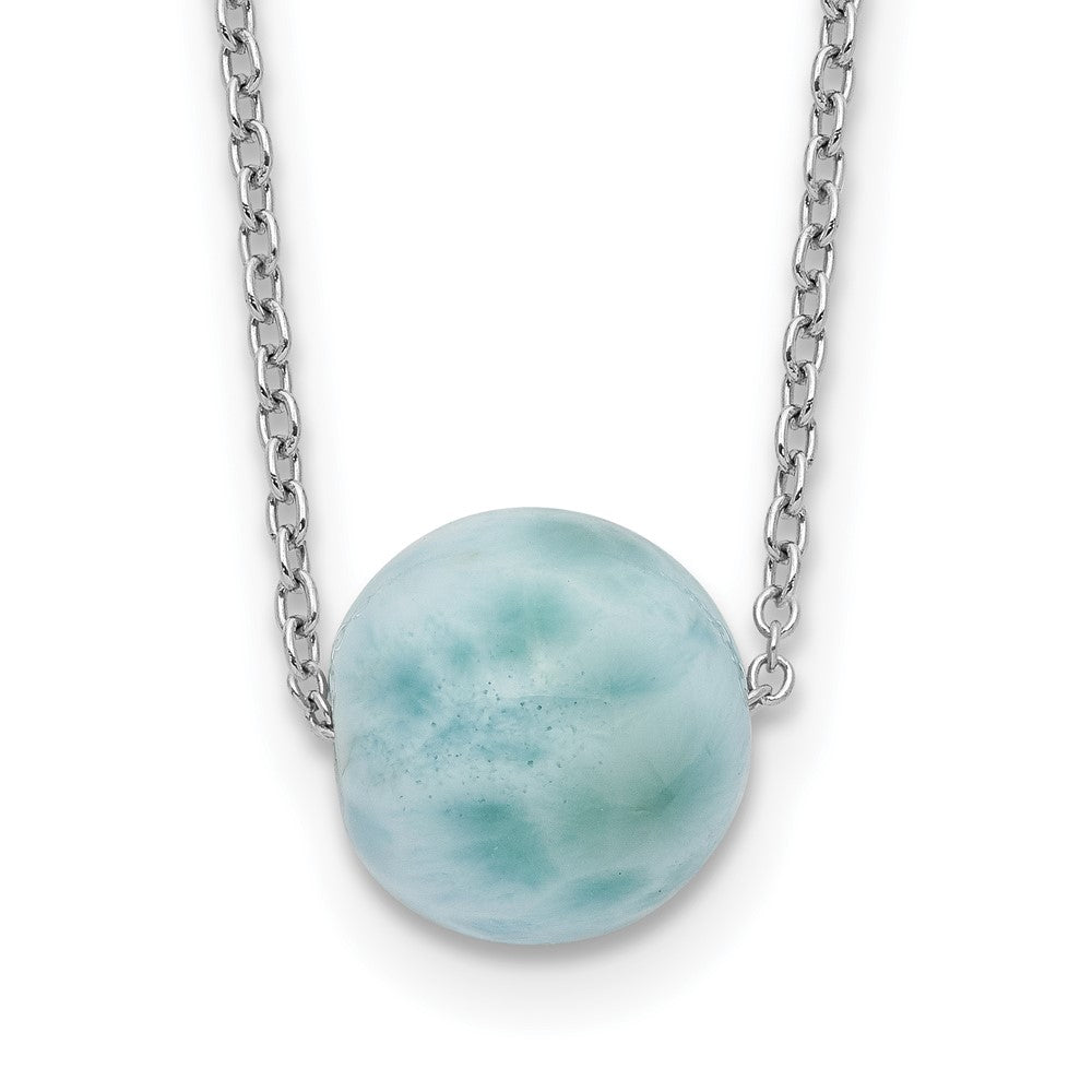 Sterling Silver Rhodium-plated Larimar Bead w/ 2in ext. Necklace 16 Inches