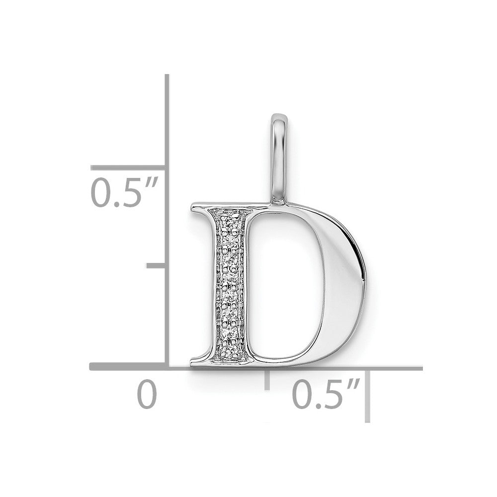 14K White Gold Diamond Letter D Initial Pendant