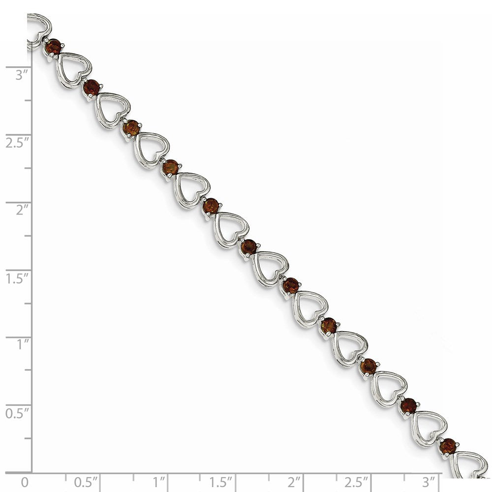 Sterling Silver Rhodium-plated Garnet Heart Bracelet 7 inches