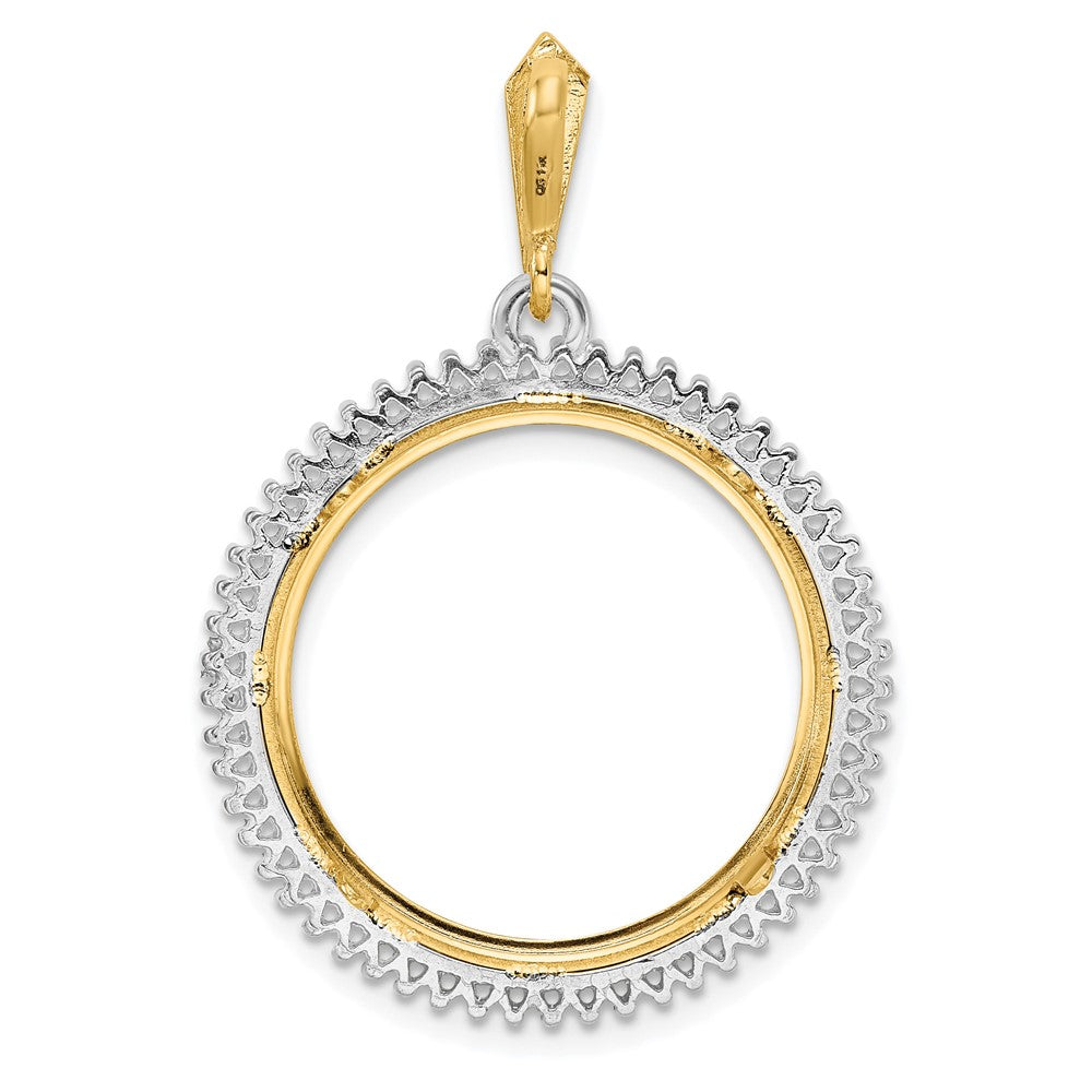 Wideband Distinguished Coin Jewelry 14k Two-tone Polished Diamond Circle 21.6mm Prong Coin Bezel Pendant Mounting