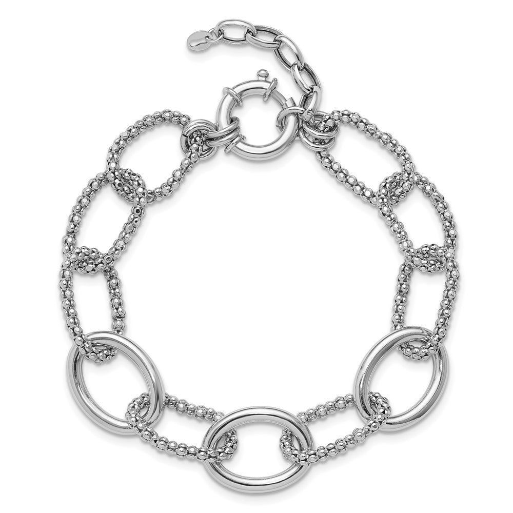 Sterling Silver Rhodium-plated Fancy Link with 1.5in ext. Bracelet 9.5  inches