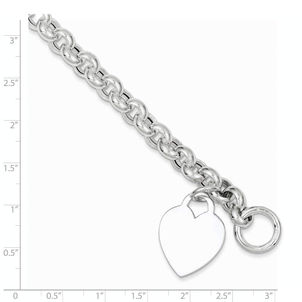 Sterling Silver Engraveable Heart Toggle Bracelet 7.5 inches